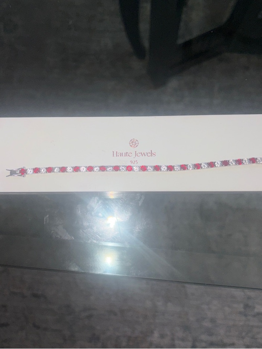 Haute Jewels ruby and clear cv solid 925 Tennis Bracelet